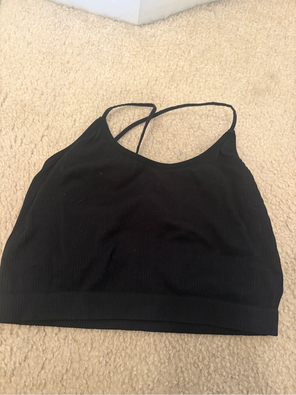 Colsie Black Ribbed Strappy Crop Tank